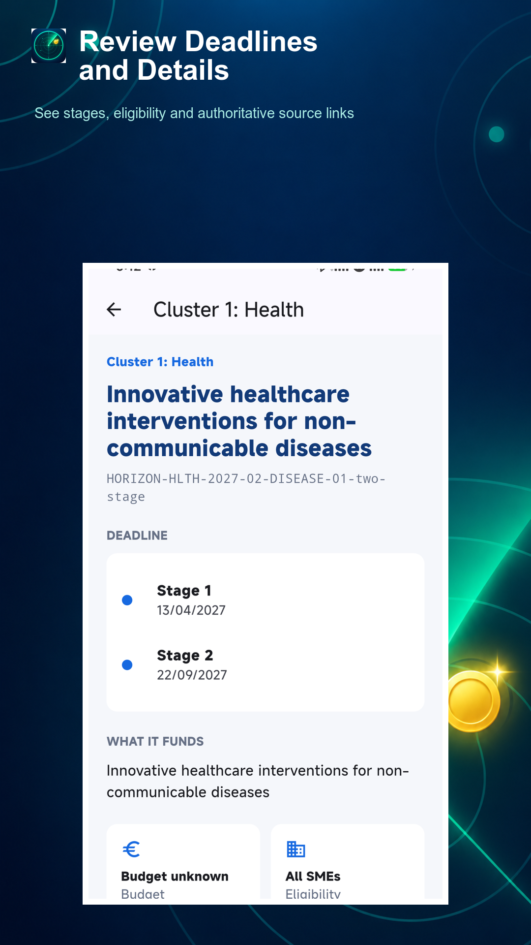 Grant Radar deadline and opportunity details screen