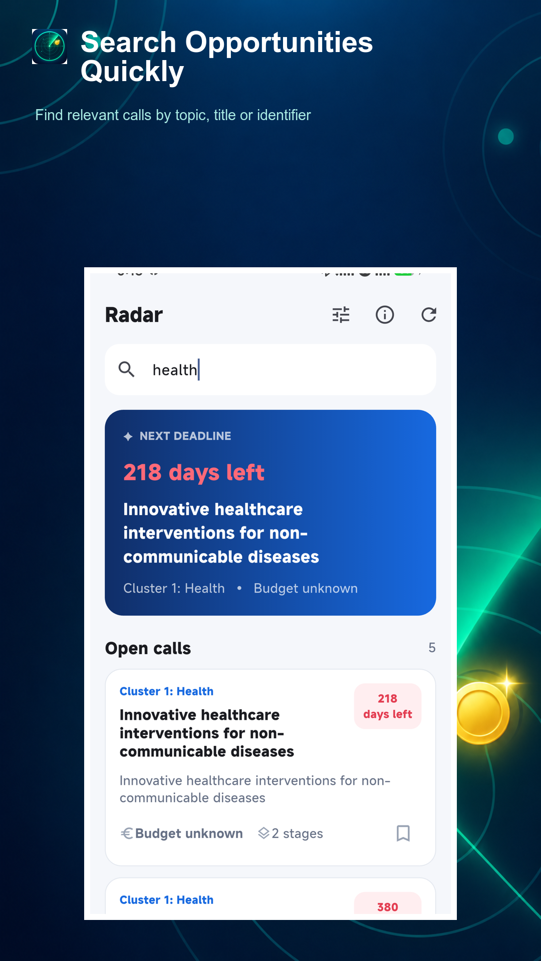 Grant Radar search screen